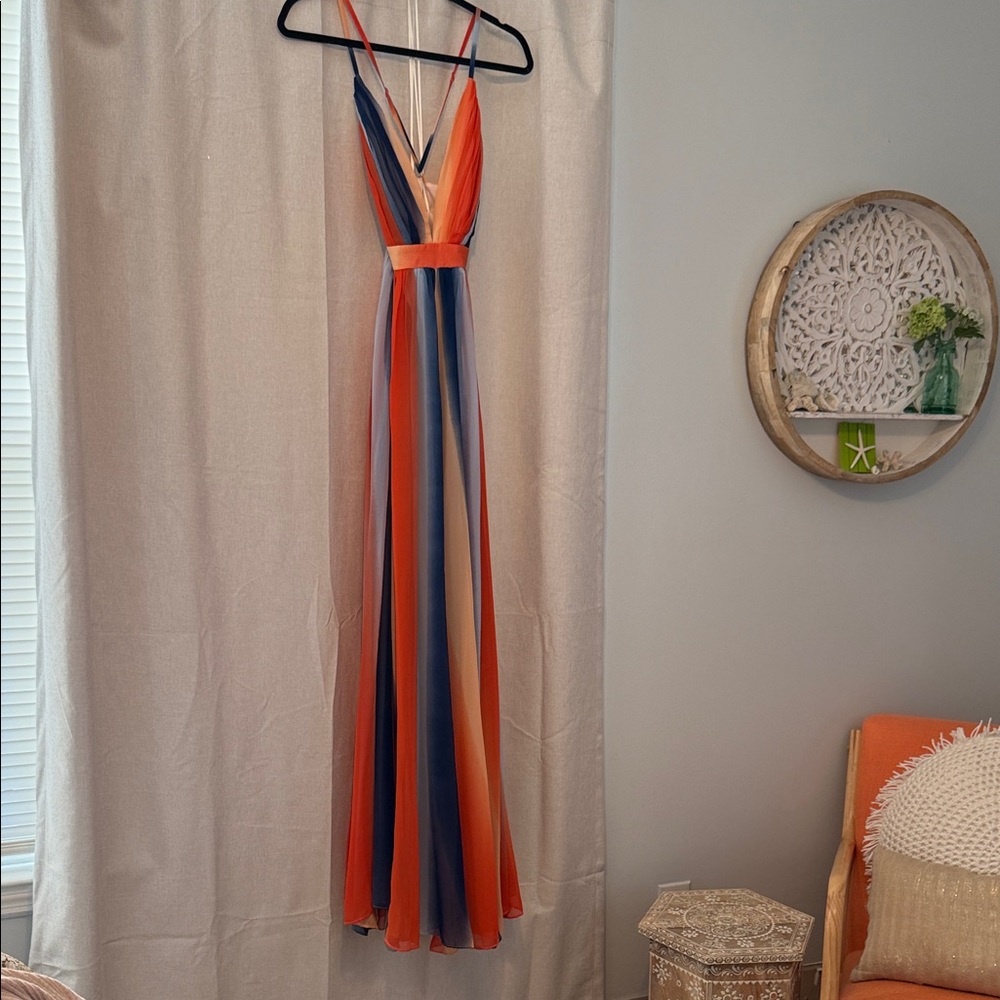 Red Dress Boutique Elegant Orange and Blue Maxi Dress BNWOT